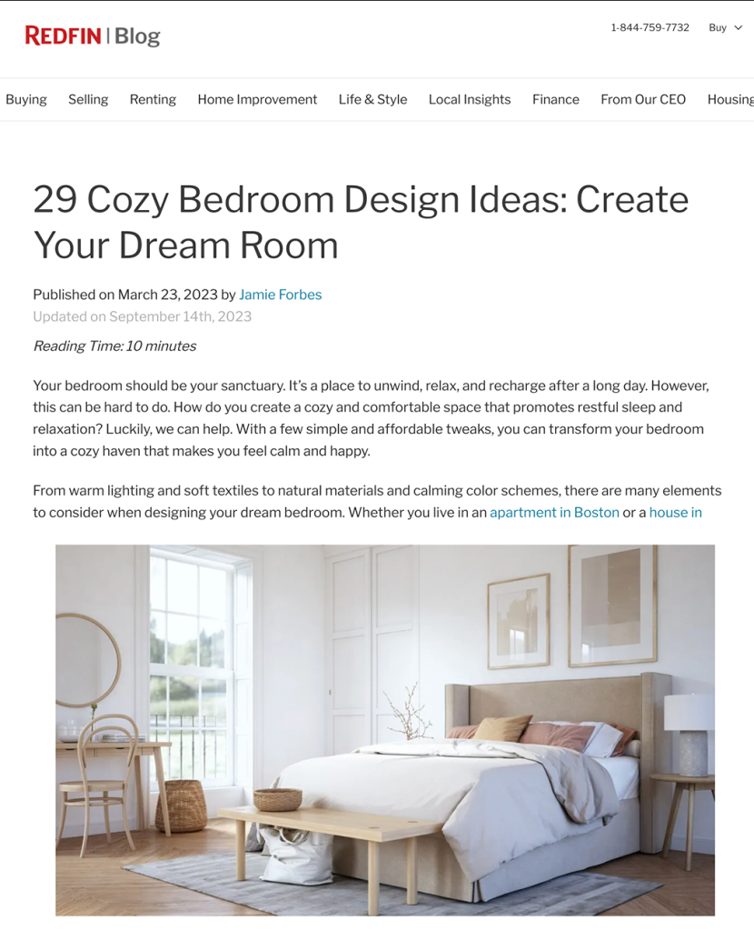 An article called 29 Cosy Bedroom Designs: Create Your Dream Room.