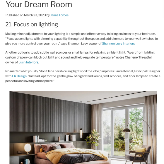 An article on Your Dream Room called Focus on Lighting.