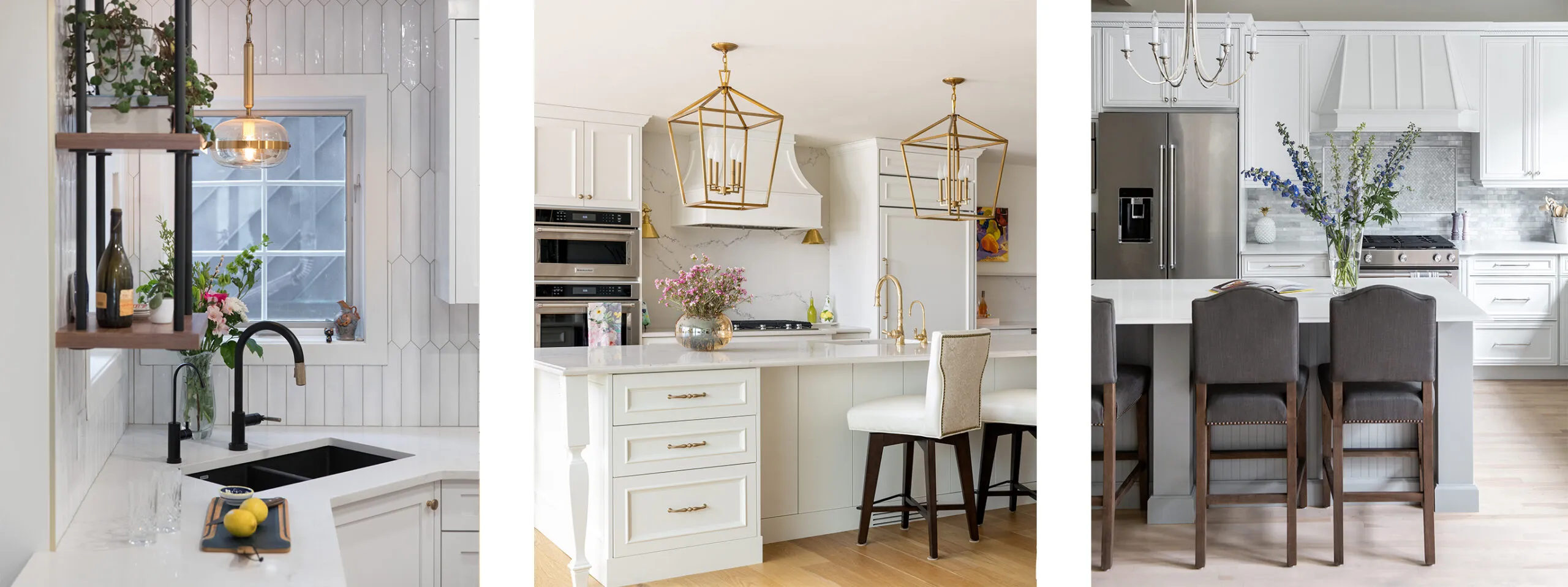 Three different kitchens designed by the same interior designer.
