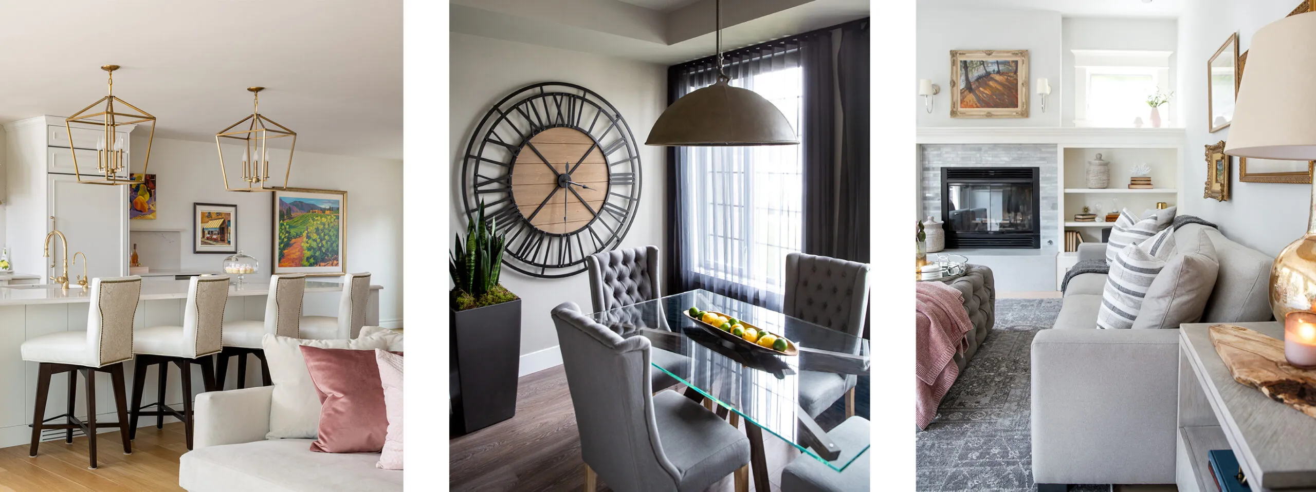 Three different rooms showing different types of designer seating.