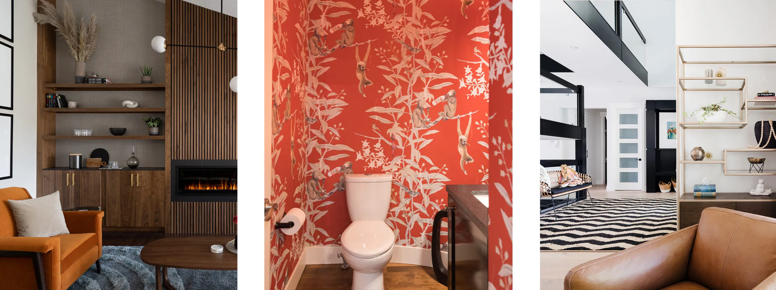 Three examples of different rooms in a home designed using patterns.