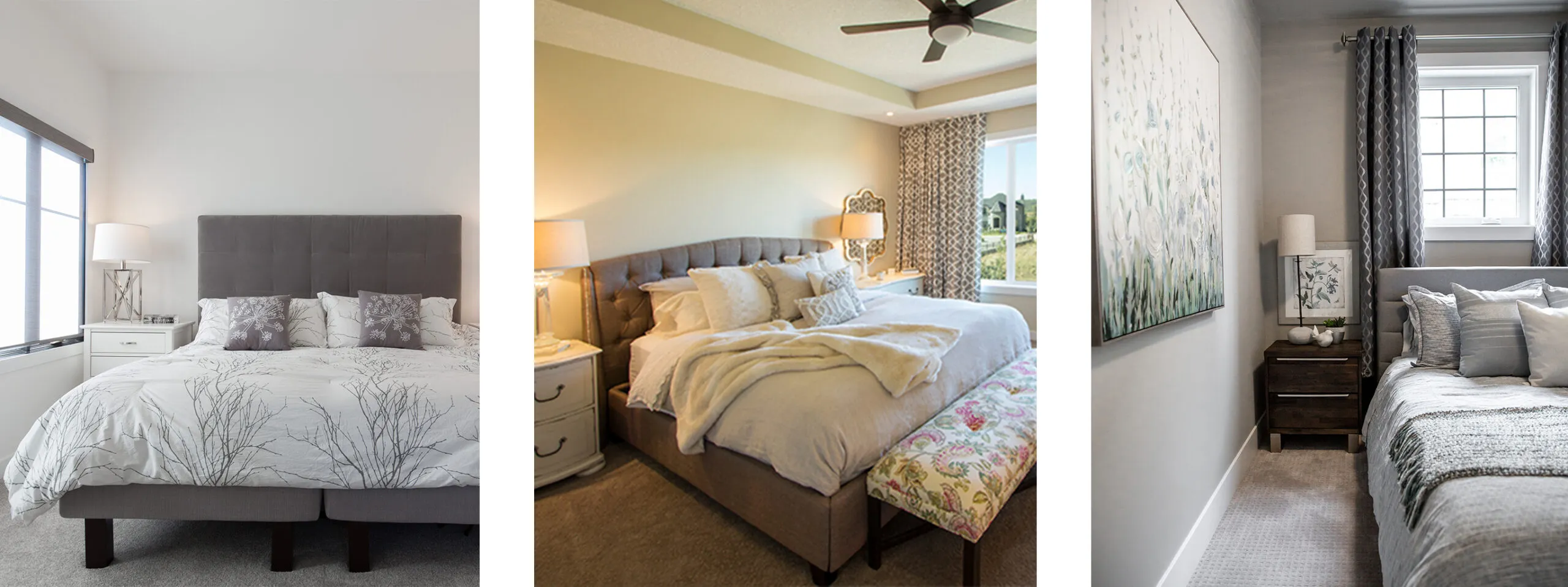 Three different bedroom styles designed by an interior designer.