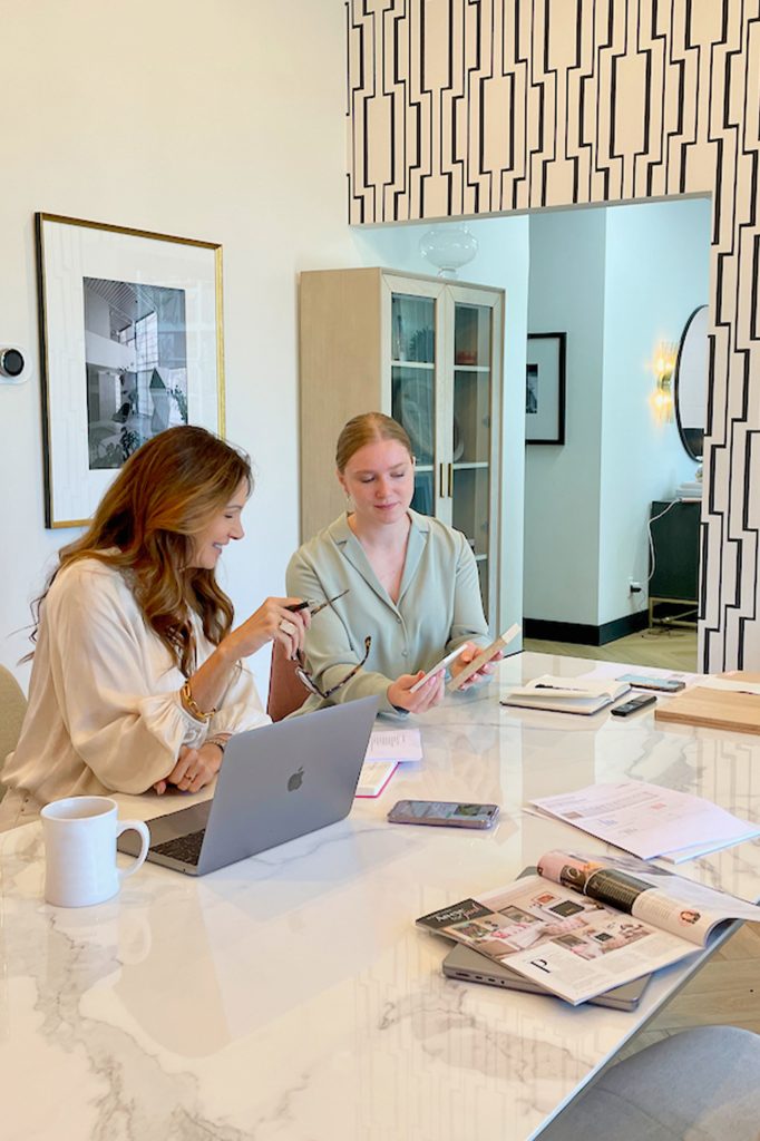 Interior Designers looking at samples in an interior design studio.